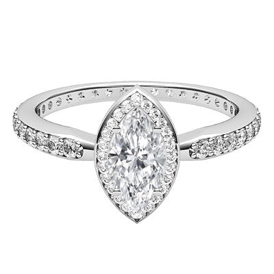 Simple Flat Marquise Solitaire halo Full diamond band 4 Prongs