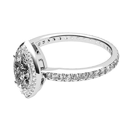 Simple Flat Marquise Solitaire halo Full diamond band 4 Prongs