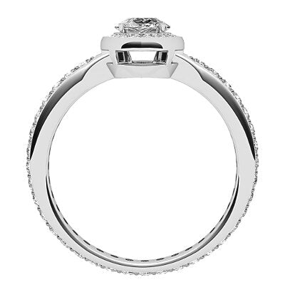 Simple Flat Marquise Solitaire halo Full diamond band 4 Prongs