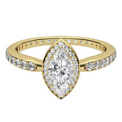 Simple Flat Marquise Solitaire halo Full diamond band 4 Prongs