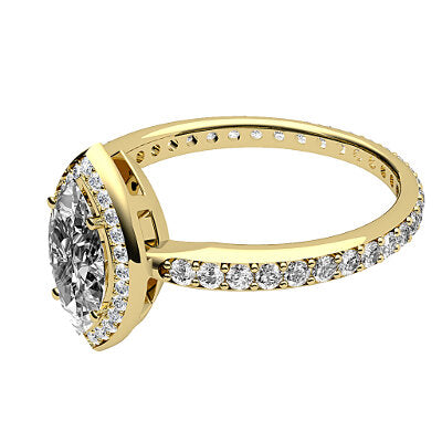 Simple Flat Marquise Solitaire halo Full diamond band 4 Prongs