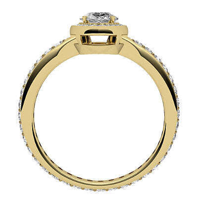 Simple Flat Marquise Solitaire halo Full diamond band 4 Prongs