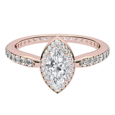 Simple Flat Marquise Solitaire halo Full diamond band 4 Prongs