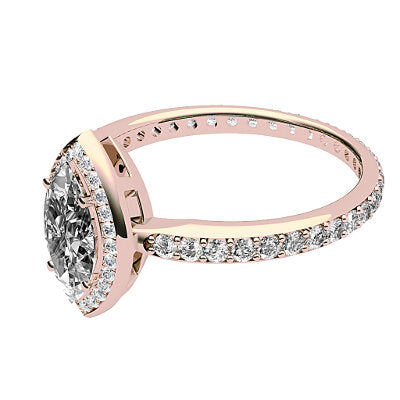 Simple Flat Marquise Solitaire halo Full diamond band 4 Prongs