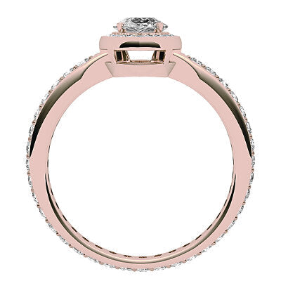 Simple Flat Marquise Solitaire halo Full diamond band 4 Prongs