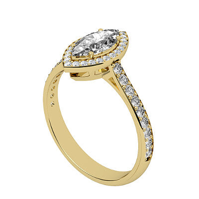 Vittoria Marquise Solitaire halo Half diamond band 4 Prongs