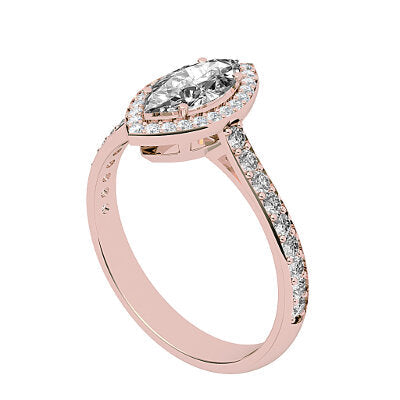 Vittoria Marquise Solitaire halo Half diamond band 4 Prongs