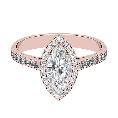 Vittoria Marquise Solitaire halo Half diamond band 4 Prongs