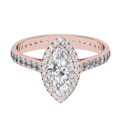 Vittoria Marquise Solitaire halo Full diamond band 4 Prongs