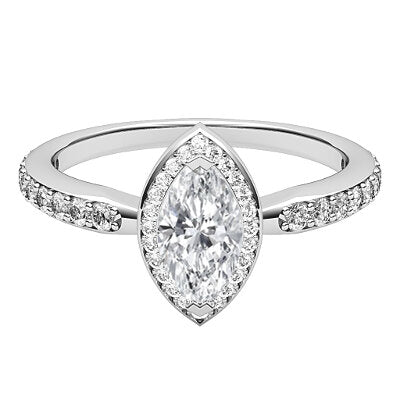 Simple Flat Marquise Solitaire halo Half diamond band 2 Prongs