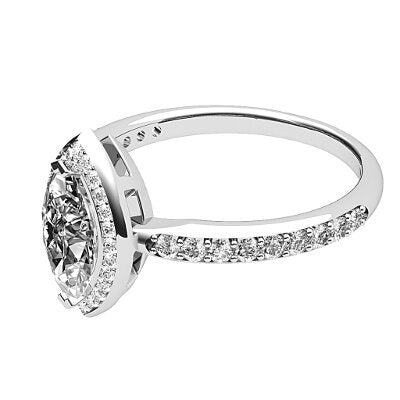 Simple Flat Marquise Solitaire halo Half diamond band 2 Prongs