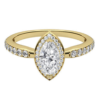 Simple Flat Marquise Solitaire halo Half diamond band 2 Prongs