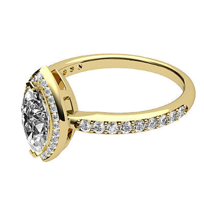 Simple Flat Marquise Solitaire halo Half diamond band 2 Prongs