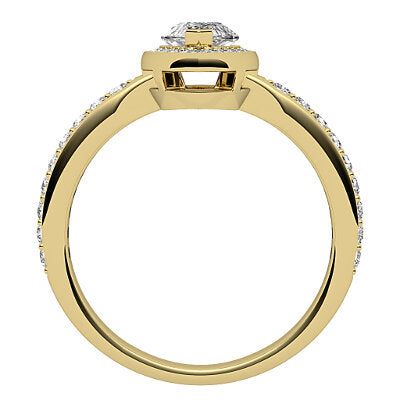 Simple Flat Marquise Solitaire halo Half diamond band 2 Prongs