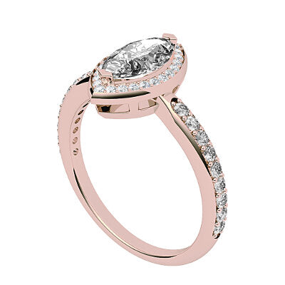 Simple Flat Marquise Solitaire halo Half diamond band 2 Prongs
