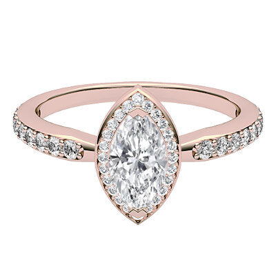 Simple Flat Marquise Solitaire halo Half diamond band 2 Prongs