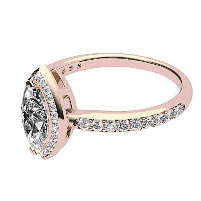 Simple Flat Marquise Solitaire halo Half diamond band 2 Prongs