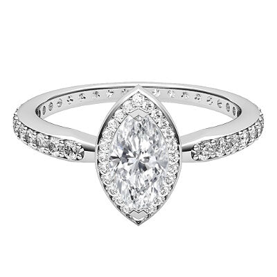 Simple Flat Marquise Solitaire halo Full diamond band 2 Prongs