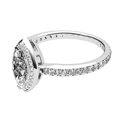 Simple Flat Marquise Solitaire halo Full diamond band 2 Prongs