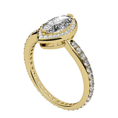 Simple Flat Marquise Solitaire halo Full diamond band 2 Prongs