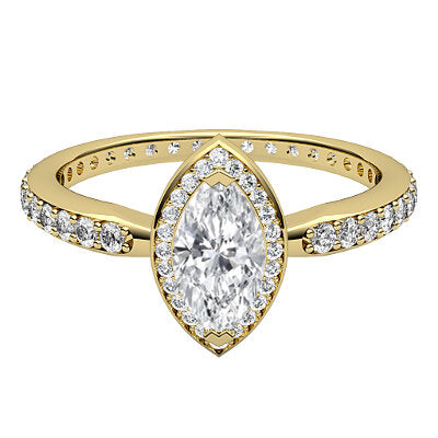 Simple Flat Marquise Solitaire halo Full diamond band 2 Prongs