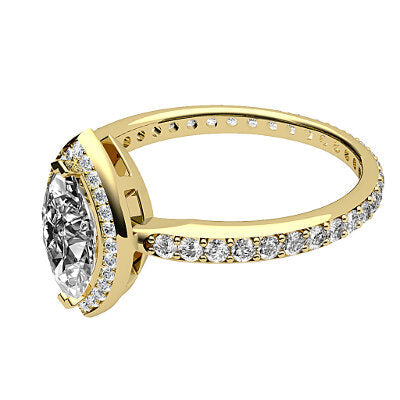 Simple Flat Marquise Solitaire halo Full diamond band 2 Prongs