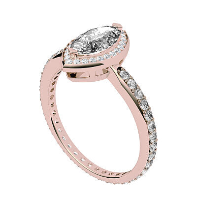 Simple Flat Marquise Solitaire halo Full diamond band 2 Prongs