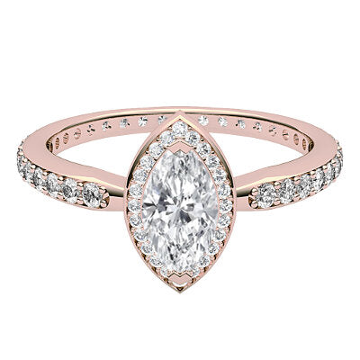 Simple Flat Marquise Solitaire halo Full diamond band 2 Prongs