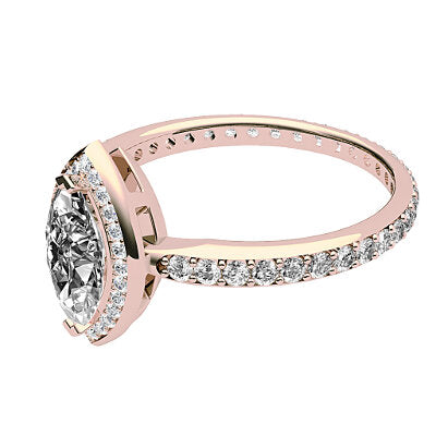 Simple Flat Marquise Solitaire halo Full diamond band 2 Prongs