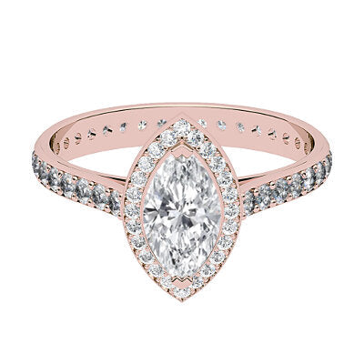 Vittoria Marquise Solitaire halo Full diamond band 2 Prongs