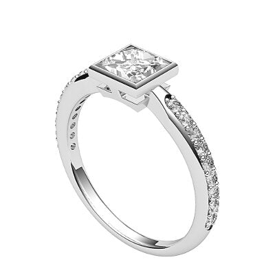 Simple Flat Princess Solitaire Half diamond band