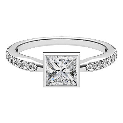 Simple Flat Princess Solitaire Half diamond band