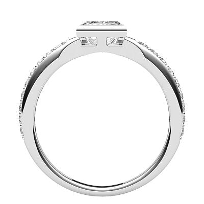Simple Flat Princess Solitaire Half diamond band