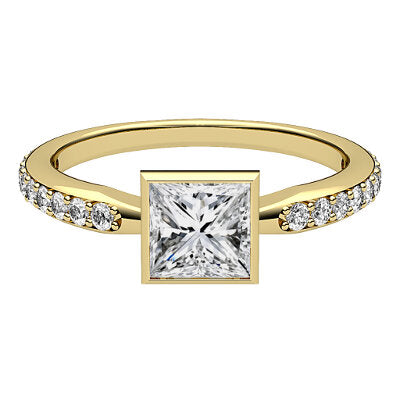 Simple Flat Princess Solitaire Half diamond band