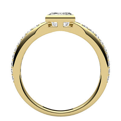 Simple Flat Princess Solitaire Half diamond band