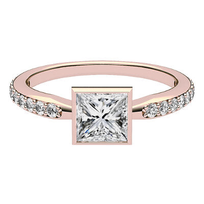 Simple Flat Princess Solitaire Half diamond band