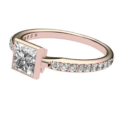 Simple Flat Princess Solitaire Half diamond band