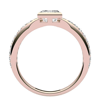 Simple Flat Princess Solitaire Half diamond band