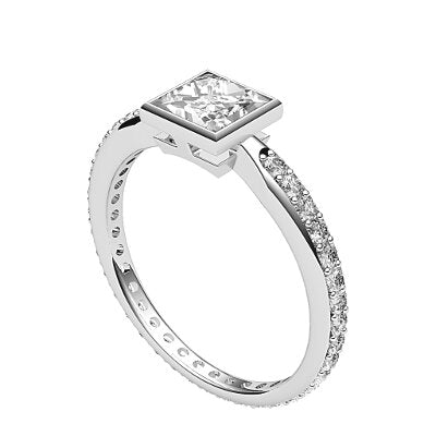Simple Flat Princess Solitaire Full diamond band