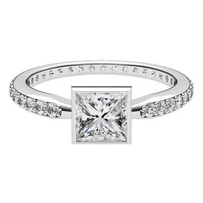 Simple Flat Princess Solitaire Full diamond band