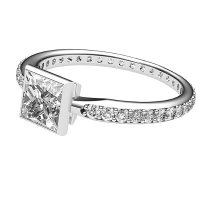 Simple Flat Princess Solitaire Full diamond band
