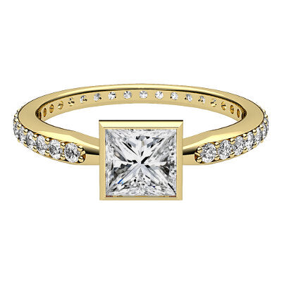 Simple Flat Princess Solitaire Full diamond band