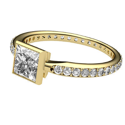 Simple Flat Princess Solitaire Full diamond band