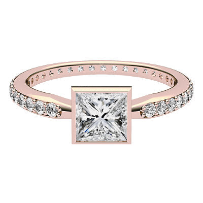 Simple Flat Princess Solitaire Full diamond band