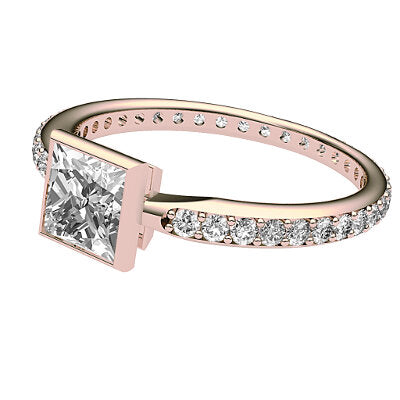 Simple Flat Princess Solitaire Full diamond band
