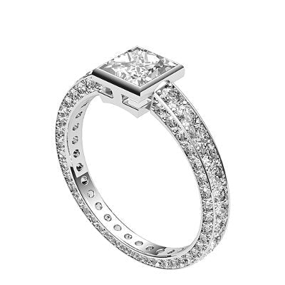 Simple Flat Princess Solitaire Full coverage diamond band