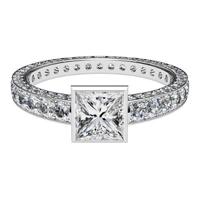 Simple Flat Princess Solitaire Full coverage diamond band