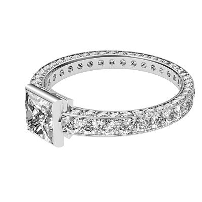 Simple Flat Princess Solitaire Full coverage diamond band