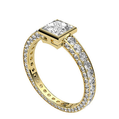 Simple Flat Princess Solitaire Full coverage diamond band
