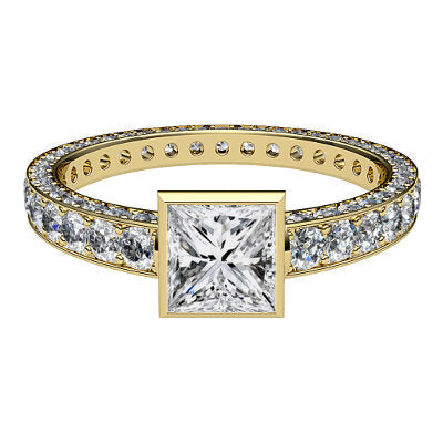 Simple Flat Princess Solitaire Full coverage diamond band